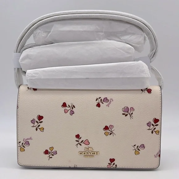 Coach Anna Foldover Clutch Crossbody Bag With Heart Print - Picture 1 of 16
